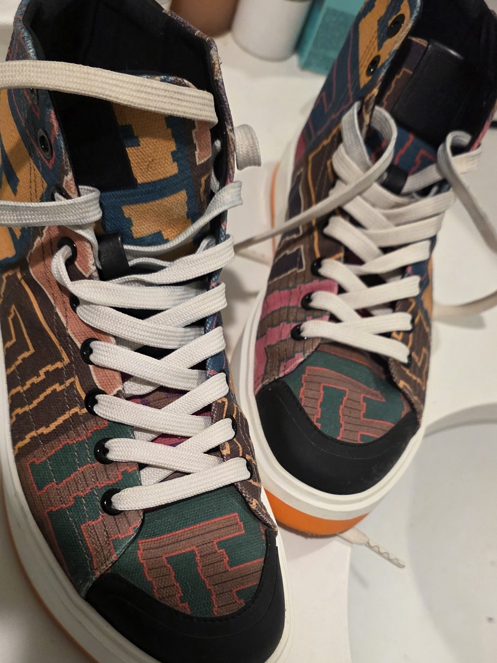 Balmain B-Court High-Top Patterned Canvas Sneakers in Multicolor